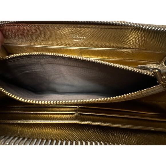 Prada + Authenticity Card Gold Saffiano Leather Prada long zippy wallet bow COA - Picture 7 of 7